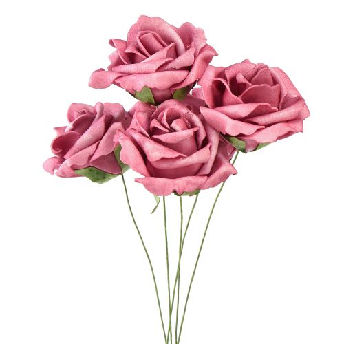 daiktų Putplasčio rožė ant vielos mini rožės senos rožinės Ø5cm 27vnt