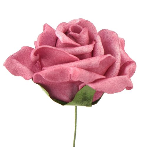 daiktų Putplasčio rožė ant vielos mini rožės senos rožinės Ø5cm 27vnt