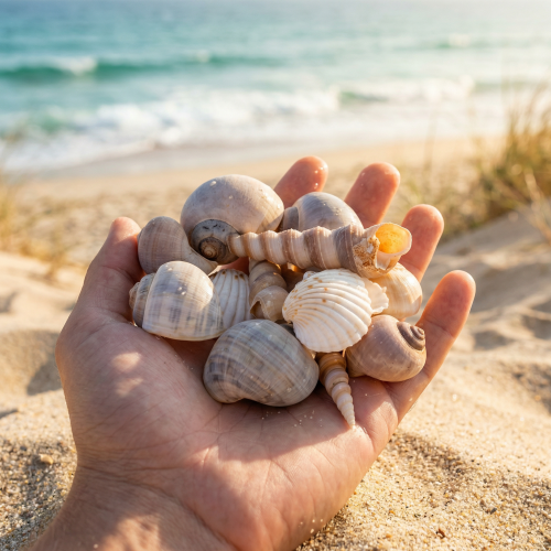 daiktų Kriauklės ir sraigės. Natūralūs jūriniai dekoratyviniai elementai stilingam interjero dizainui, 500 g.