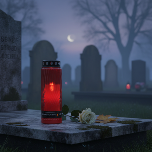 daiktų Kapo žvakės dangtelio motyvas gėlė raudona juoda 10 dienų H27cm