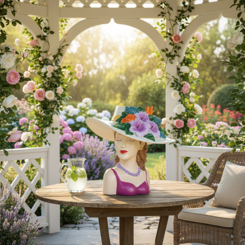 daiktų Gėlių vaza su skrybėle ir gėlėmis, vazono dekoracija, skirta naudoti viduje ir lauke, 20 cm