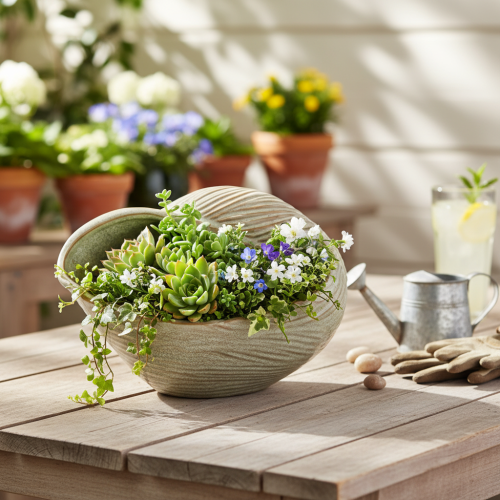 daiktų Keraminis dubuo su kriauklės raštu elegantiškam svetainės dekoravimui, 23 cm