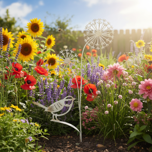 daiktų Gėlės kamščio metalinė dekoracija „Allium bird“ balta 20×52 cm