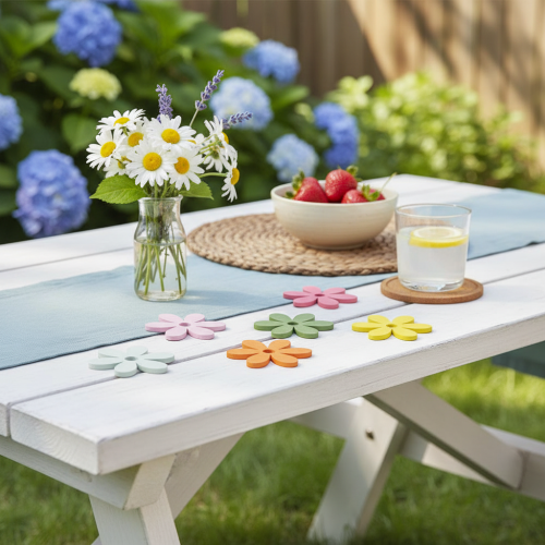 daiktų Taškinė apdaila medžio gėlių spalvota stalo apdaila Ø3-4cm 48 vnt