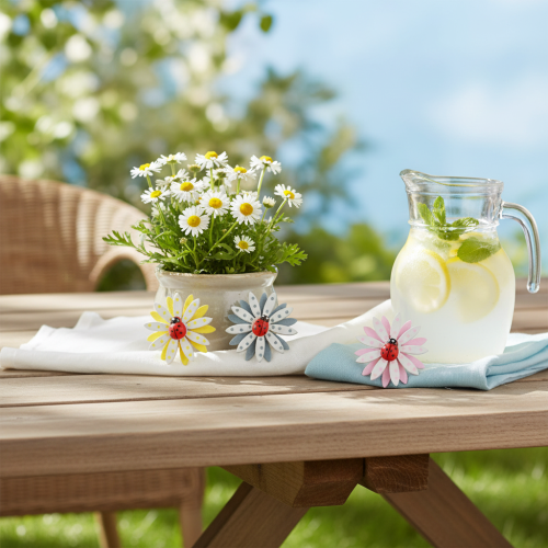 daiktų Taškinė dekoracija boružėlės gėlių medžio veltinio spalva Ø4cm 48 vnt