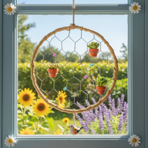 daiktų Dekoratyviniai metaliniai rafijos pakabinimo žiedai, Ø20cm, 4 vnt., bohemiška sienų dekoracija, langų dekoracija