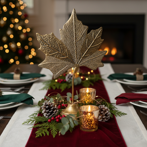 daiktų Stalo puošmena rudeninė klevo lapų puošmena auksinė senovinė 58cm × 39cm