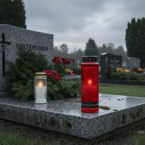 daiktų Kapo žvakės dangtelio motyvas gėlė raudona juoda 10 dienų H27cm