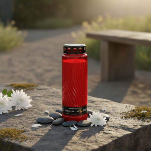 daiktų Kapo žvakės dangtelio motyvas gėlė raudona juoda 10 dienų H27cm