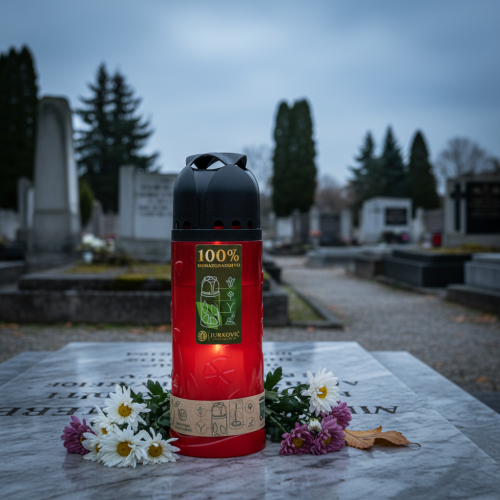 daiktų Kapų žvakė, raudona, augalinio aliejaus, ICP žvakė atminimui, H24cm