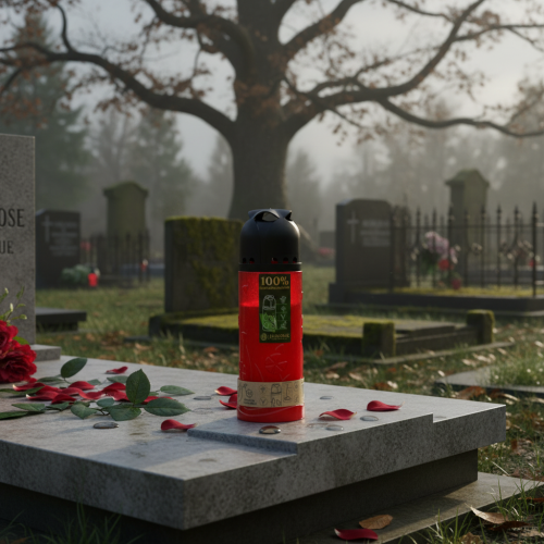 daiktų Kapų žvakė, raudona, augalinio aliejaus, ICP žvakė atminimui, H24cm