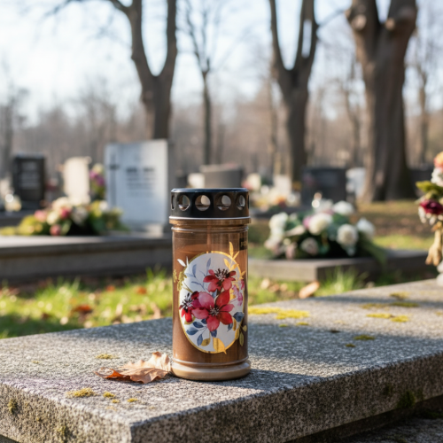 daiktų Kapų žvakės, rudos, kapų šviestuvai, gėlės, Ø7,5 cm, aukštis 16,5 cm, 6 vnt.