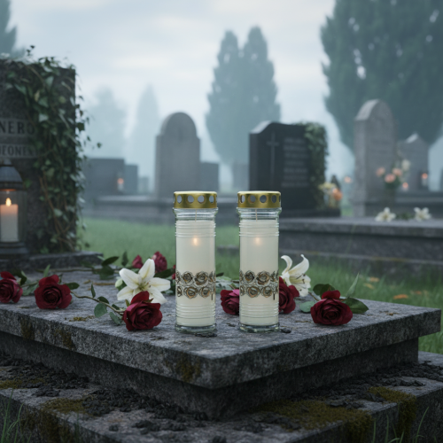 daiktų Kapų žvakės baltos rožės gedulo šviesa Ø7cm H23.5cm 100h 2vnt.