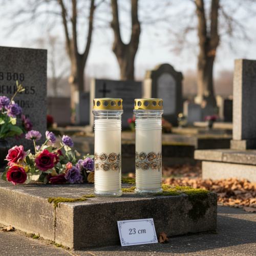 daiktų Kapų žvakės baltos rožės gedulo šviesa Ø7cm H23.5cm 100h 2vnt.