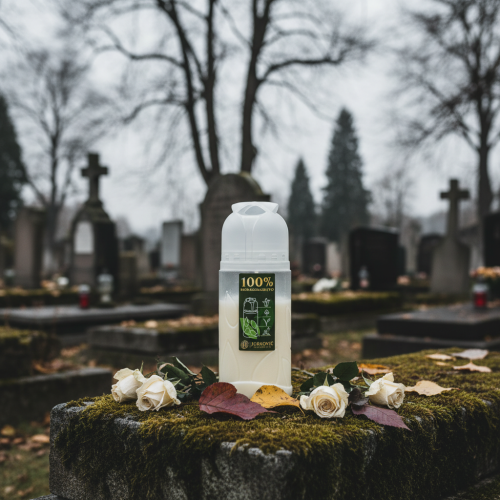 daiktų Kapo žvakė, balta, augalinis aliejus ICP, degimo laikas 4 dienos, aukštis 20 cm