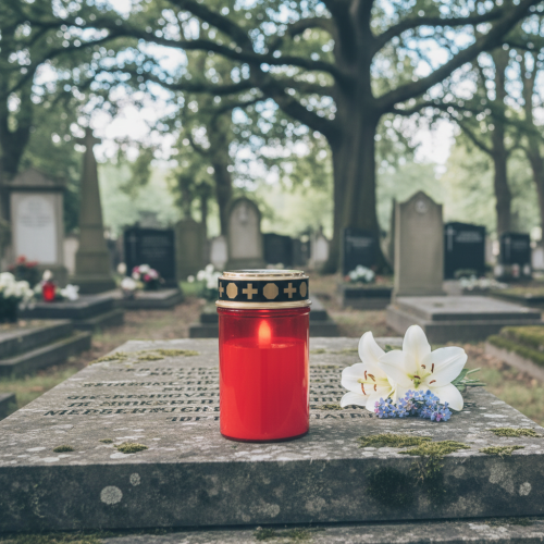 daiktų LED kapo apšvietimas su laikmačiu kapinių žvake baterijai raudona H12,5cm
