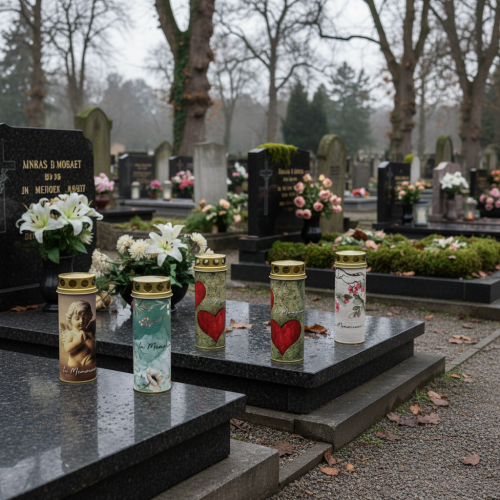 daiktų Kapo žvakė su motyvu, laidotuvių dekoracija, Ø6cm, aukštis 17cm, 6 vnt.