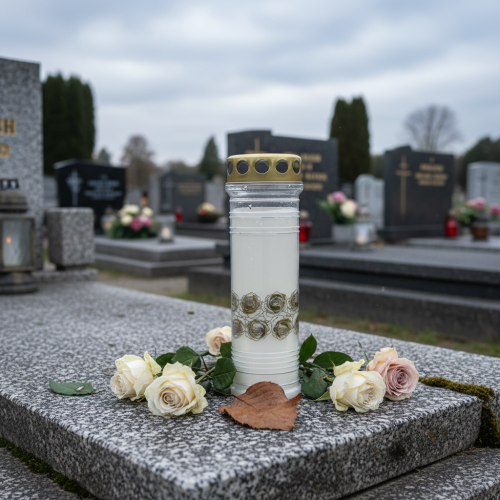 daiktų Kapo žvakė baltos rožės auksinė gedulo lemputė Ø7cm 23,5cm 100h 2vnt