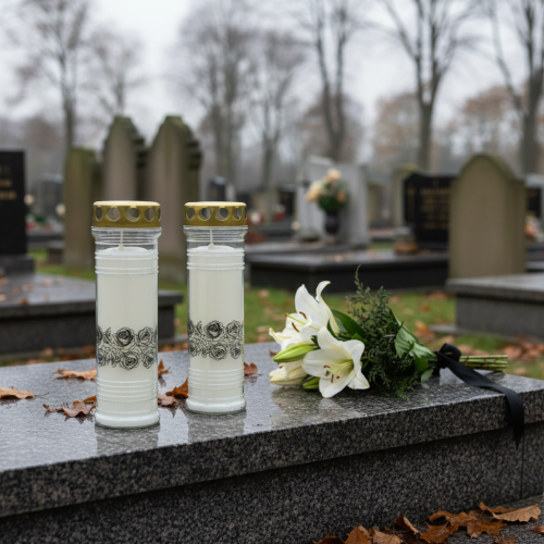 daiktų Kapų žvakės rožės balta gedulo šviesa Ø7cm H23.5cm 100h 2vnt