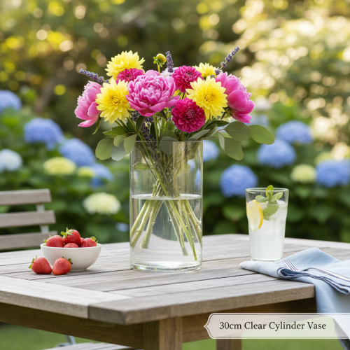 daiktų Gėlių vaza, plona stiklinė cilindro formos, gali būti naudojama kaip stiklinė arba aukšta dekoratyvinė stiklinė vaza, 30 cm