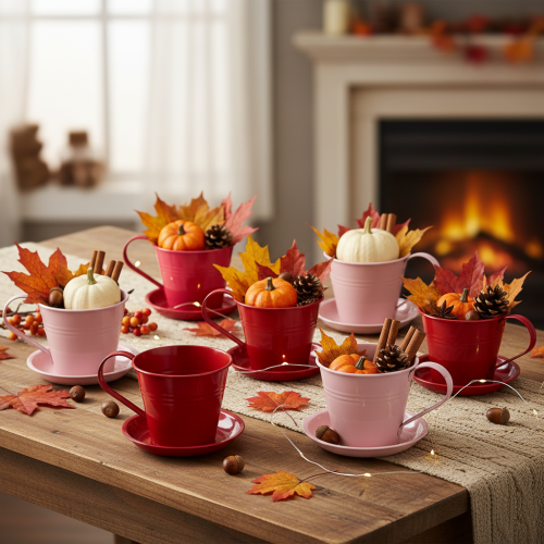 daiktų Sodinimo puodelis su lėkštute kūrybiniams sodams, 11 cm, 6 vnt.