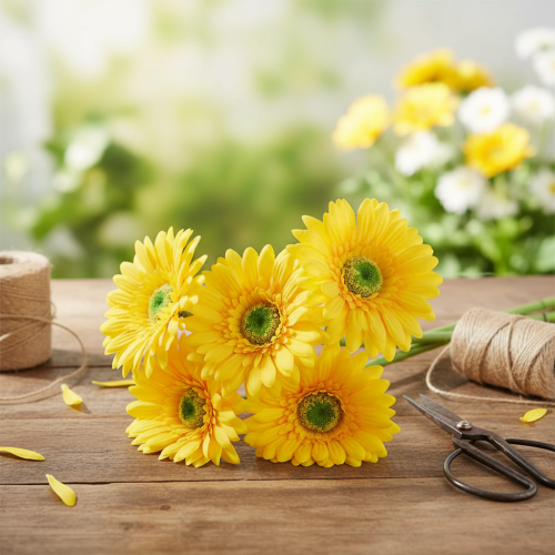 daiktų Dirbtinės gėlės Gerbera Sun Yellow Garden Gėlė 47cm