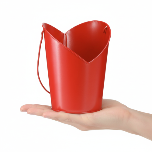 daiktų Metalinis vazonas su širdies formos dekoracija ir rankena, raudonas, Ø12cm, aukštis 15/9cm