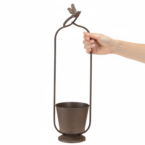 daiktų Vintažinis vazonas su grotelėmis, laumžirgio raštas, metalinis, Ø16/A62cm