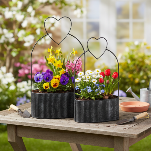 daiktų Dekoratyvinis ovalus metalinis dubuo su širdele, juodas, 20/16 cm, 2 vnt. rinkinys