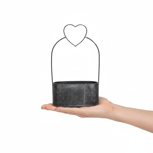 daiktų Dekoratyvinis ovalus metalinis dubuo su širdele, juodas, 20/16 cm, 2 vnt. rinkinys