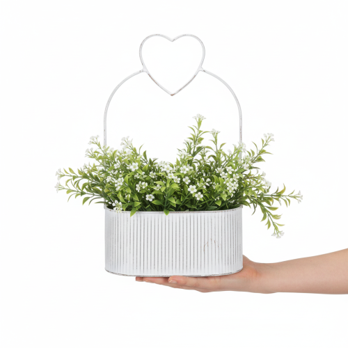 daiktų Dekoratyvinis ovalus metalinis dubuo su širdele, baltas, 20/16 cm, 2 vnt. rinkinys