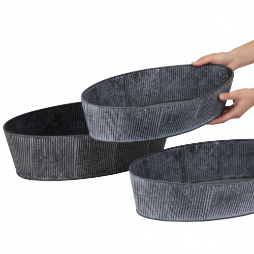 daiktų Ovalus metalinis dubuo, juodas/pilkas, vintažinio stiliaus, 32,5/37 cm, 2 vnt. rinkinys