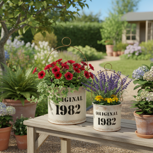 daiktų Dekoratyvinis kibirėlis su rankena „Original 1982“ kreminės spalvos Ø12/10cm 2×2 dalių rinkinys
