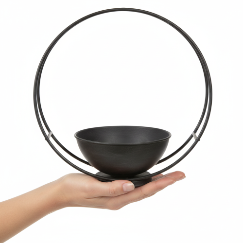 daiktų Dubuo su kojele, dekoratyvinis žiedas, metalinis, antracito spalvos, aukštis 29 cm, 2 vnt.