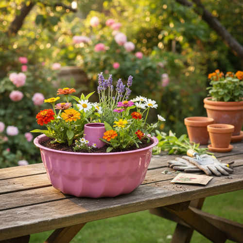daiktų Metalinis dekoratyvinis dubuo, kepimo forma, Bundt torto forma, rožinė, Ø23cm, aukštis12cm