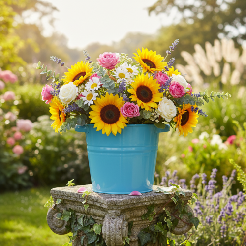 daiktų Dekoratyvinis metalinis gėlių vazonas/sodintuvas, mėlynas, 31 cm x 26 cm x 21,5 cm