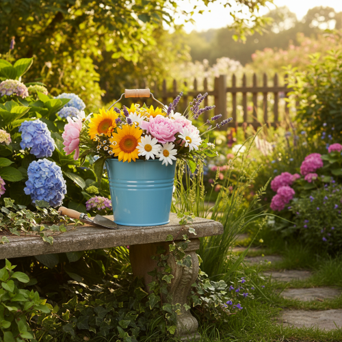 daiktų Dekoratyvinis kibiras, metalinis, medinė rankena, gėlių vazonas, mėlynas, 16 cm aukščio, 2 vnt.