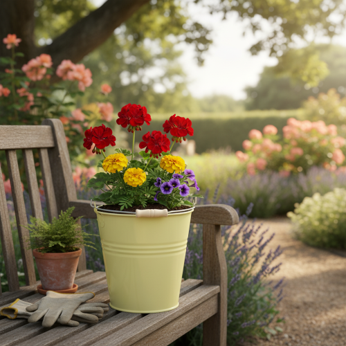 daiktų Metalinis kibiras/vazonas žalsvai geltonos spalvos, 26x22,5x23 cm, 6 l