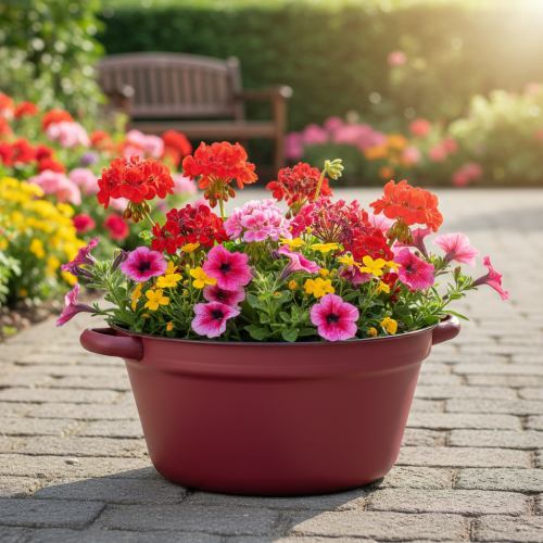 daiktų Metalinis kibiras su rankenomis, dekoratyvinis vazonas sodinimui, raudonas, Ø20,5 cm, aukštis10,5 cm