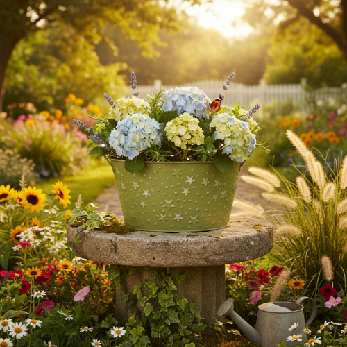 daiktų Metalinis dubuo su žvaigždutėmis ir rankenėlėmis, žalias, Ø20cm, aukštis11.5cm