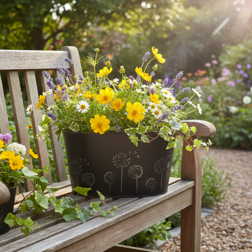 daiktų Dekoratyvinis metalinis dubuo, ovalus, juodas ir sidabrinis, gėlių raštas, 20,5 x 12,5 x 12 cm