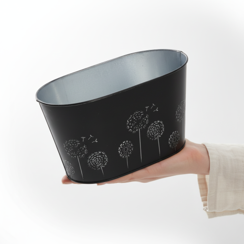 daiktų Dekoratyvinis metalinis dubuo, ovalus, juodas ir sidabrinis, gėlių raštas, 20,5 x 12,5 x 12 cm