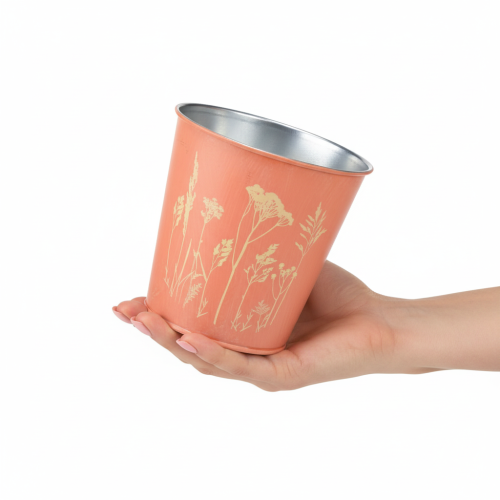 daiktų Gėlių vazonas su gėlių dekoracija, abrikosų geltonumo, Ø10,5 cm, aukštis 10,5 cm