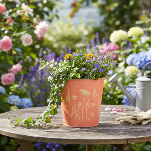 daiktų Abrikosų spalvos metalinis gėlių vazonas Ø11,5 cm, aukštis 11,5 cm