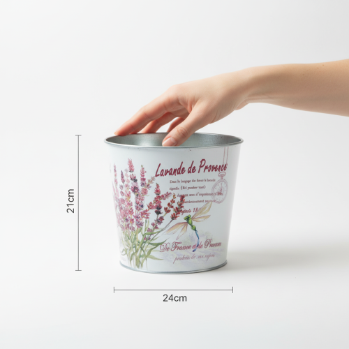 daiktų Metalinis vazonas-gėlių vazonas, levandų spalvos, Ø24cm, aukštis 21cm