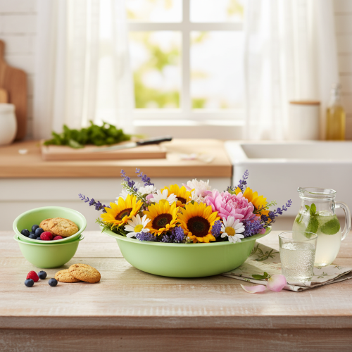 daiktų Dekoratyvinis metalinis dubuo su emalio imitacija, žaliai žalios spalvos, 25 cm