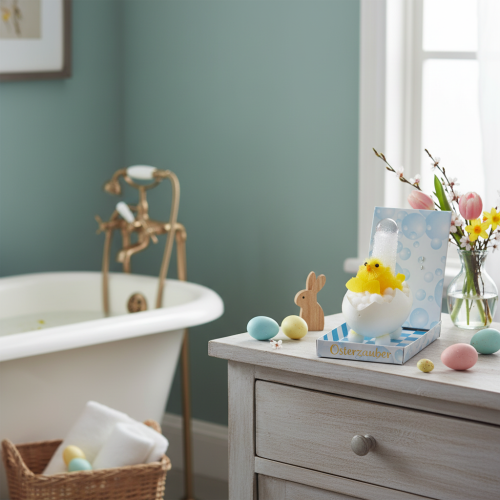 daiktų Velykinio viščiuko dekoracija, šenilinis viščiukas vonioje, geltonas, 9 cm