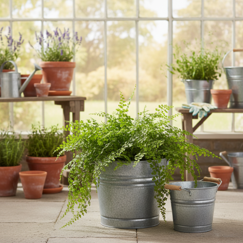 daiktų Vintažinis dekoratyvinis metalinis kibirinis vazonas-vazonas, Ø22cm, aukštis20cm