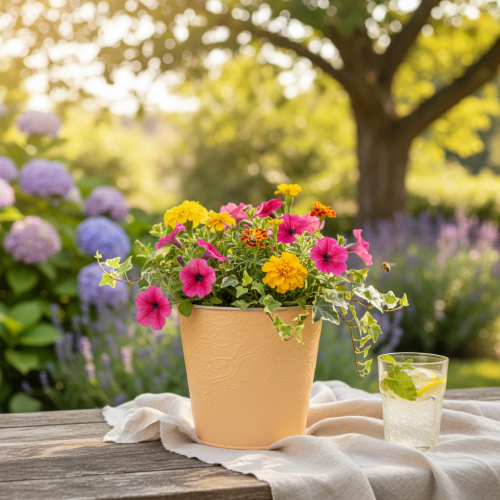 daiktų Metalinis vazonas, pastelinės oranžinės spalvos, Ø13,5 cm, aukštis 12,5 cm