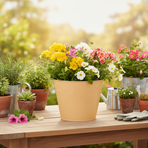 daiktų Metalinis vazonas, pastelinės oranžinės spalvos, Ø20 cm, aukštis 16 cm